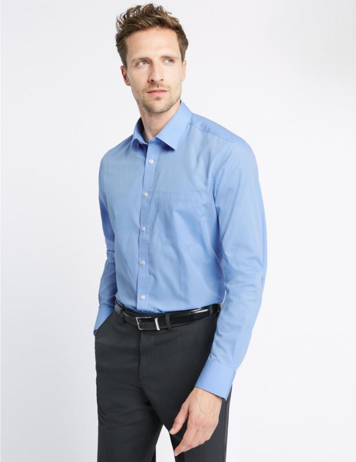 Marks & Spencer 3 Pack Tailored Fit Shirts With Pocket Blue