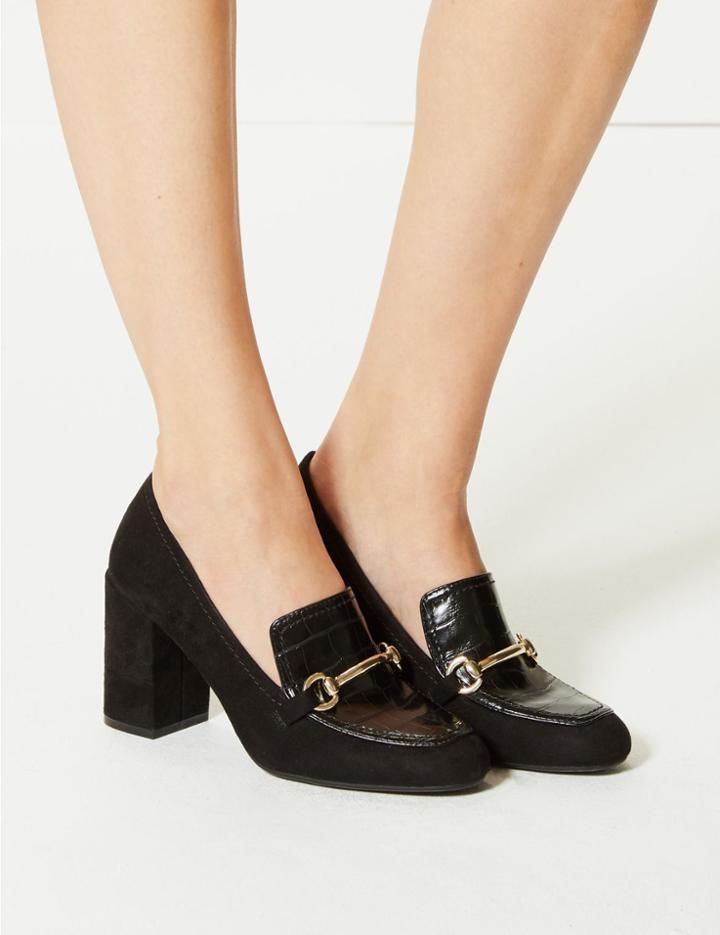 Marks & Spencer Block Heel Trim Loafers Black Mix