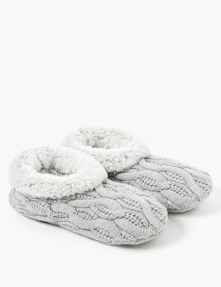 Marks & Spencer Knitted Fleece Booties Grey