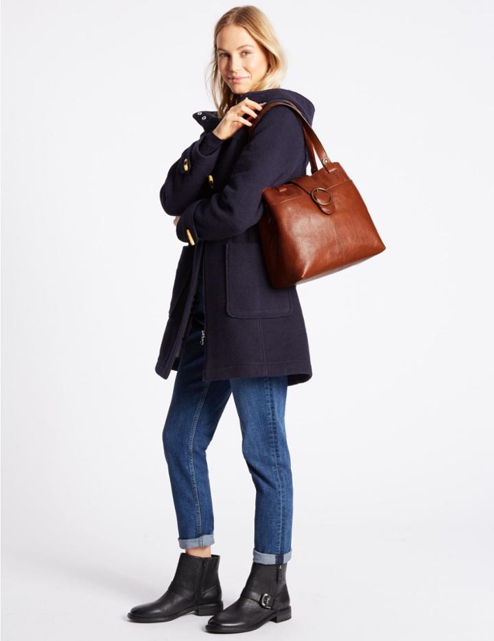 Marks & Spencer Leather Round Buckle 3 Compartment Tote Bag Tan