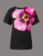 Marks & Spencer Floral Print Short Sleeve T-shirt Black Mix