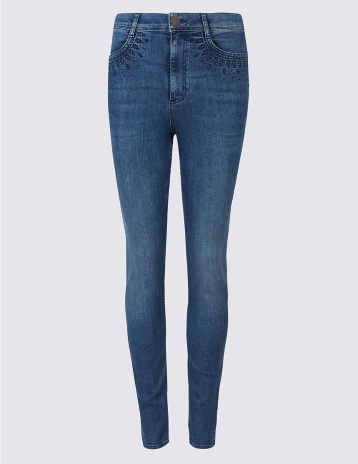 Marks & Spencer Embroidered Roma Rise Jeans Medium Blue