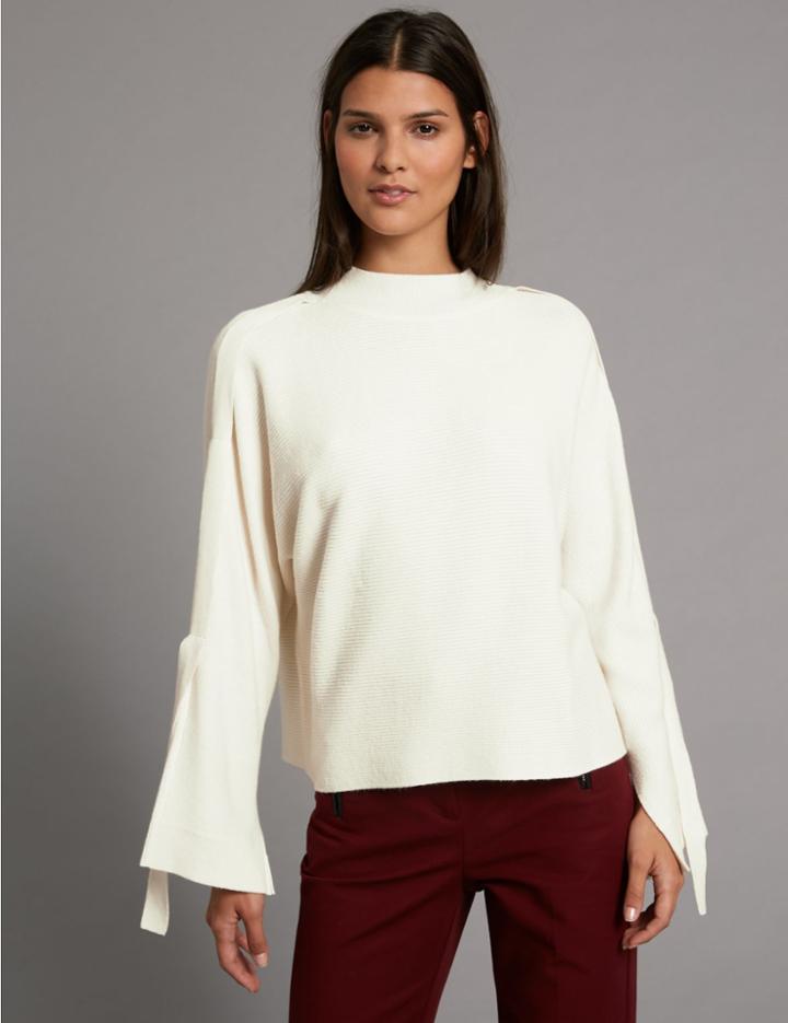 Marks & Spencer Cotton Blend Ribbed Strap Sleeve Jumper Cream