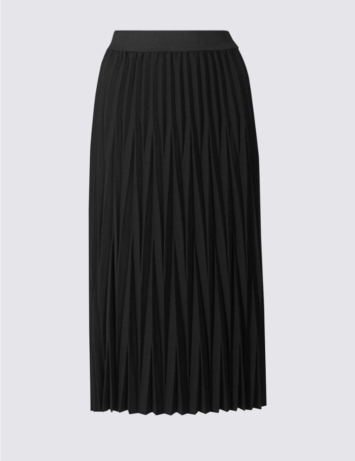 Marks & Spencer Petite Variegated Pleat A-line Midi Skirt Black