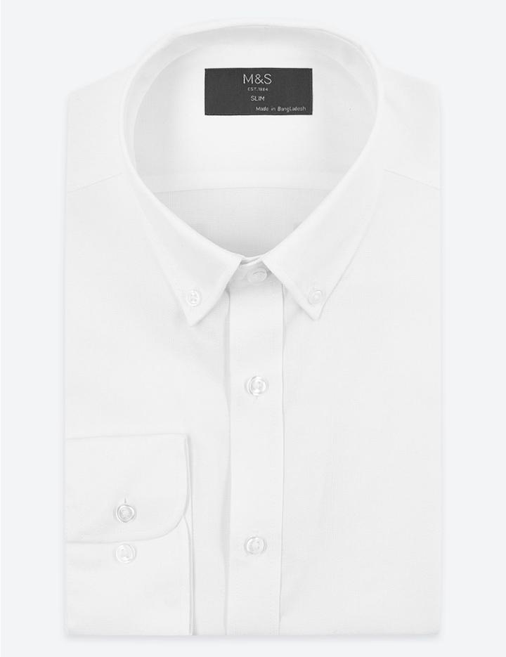 Marks & Spencer Slim Fit Textured Easy To Iron Shirt White