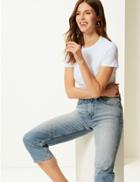 Marks & Spencer Ribbed Round Neck Short Sleeve T-shirt Soft White