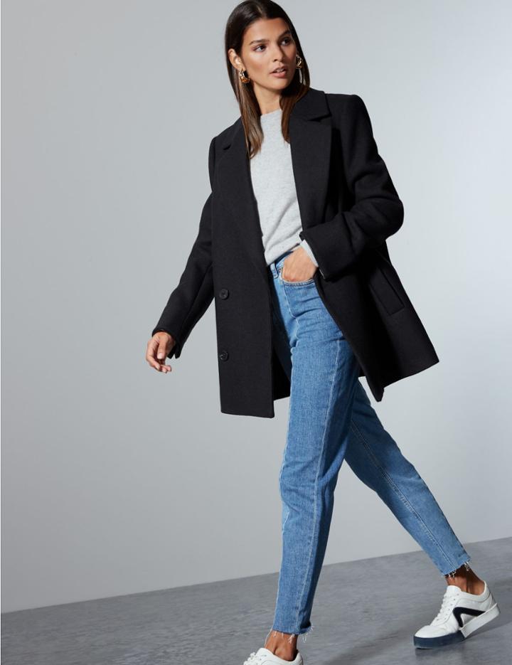 Marks & Spencer Wool Rich Double Breasted Peacoat Navy