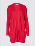 Marks & Spencer Ribbed Open Front Long Sleeve Cardigan Bright Red