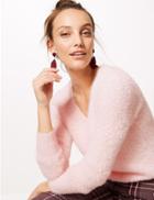 Marks & Spencer Faux Fur Yarn V-neck Jumper Pale Pink