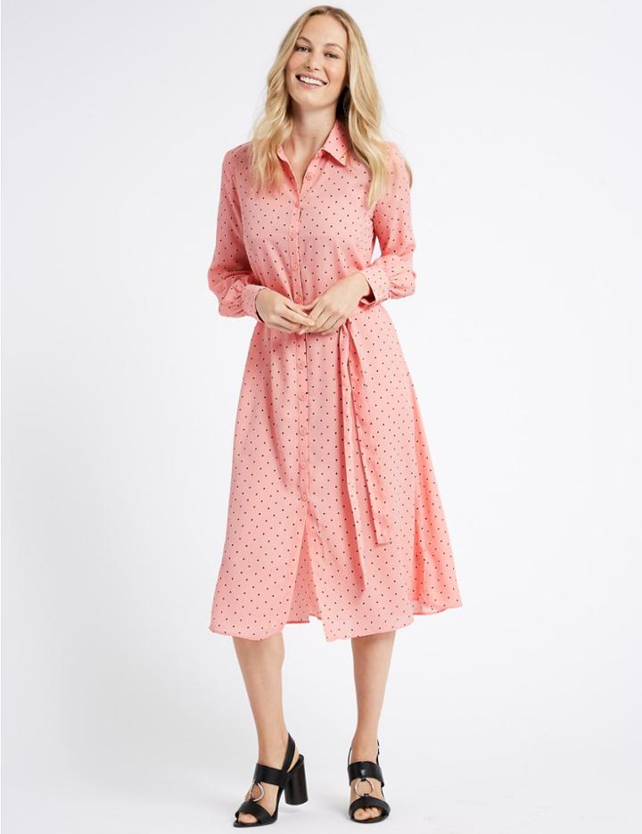 Marks & Spencer Printed Longline Shirt Midi Dress Rust Mix