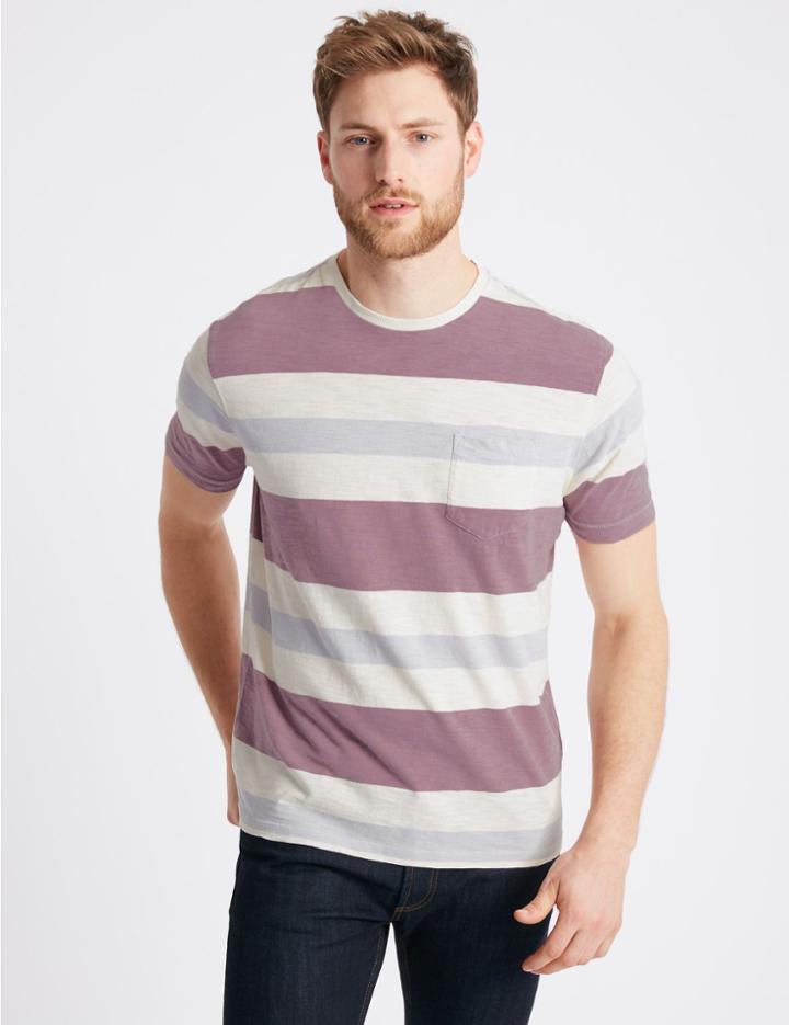 Marks & Spencer Pure Cotton Striped Top Pink