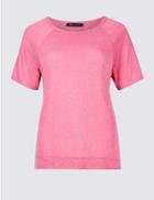 Marks & Spencer Textured Round Neck Short Sleeve Top Pink
