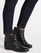 Marks & Spencer Leather Wedge Tassle Ruched Ankle Boots Black