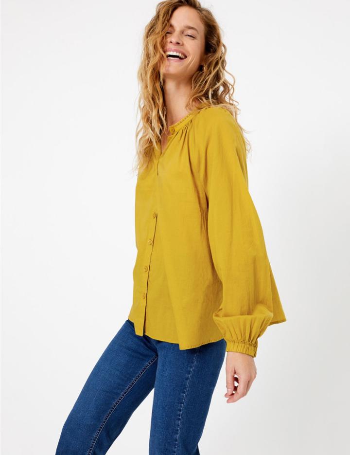 Marks & Spencer Pure Cotton Blouson Sleeve Blouse Antique Brass