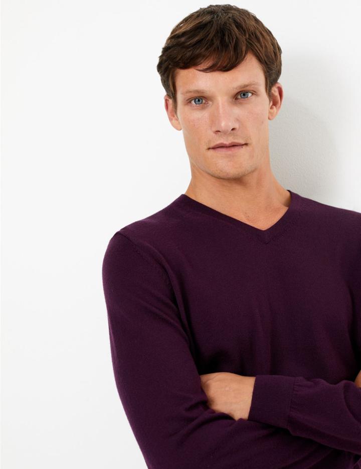 Marks & Spencer Extra Fine Merino V Neck Jumper Plum