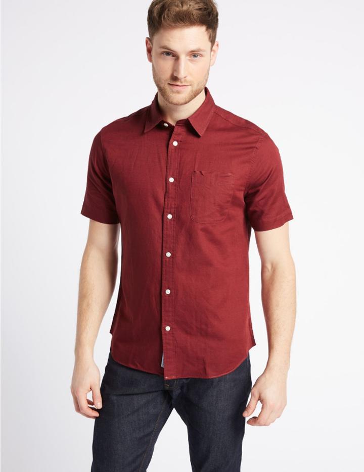 Marks & Spencer Linen Rich Slim Fit Shirt With Pocket Sunset