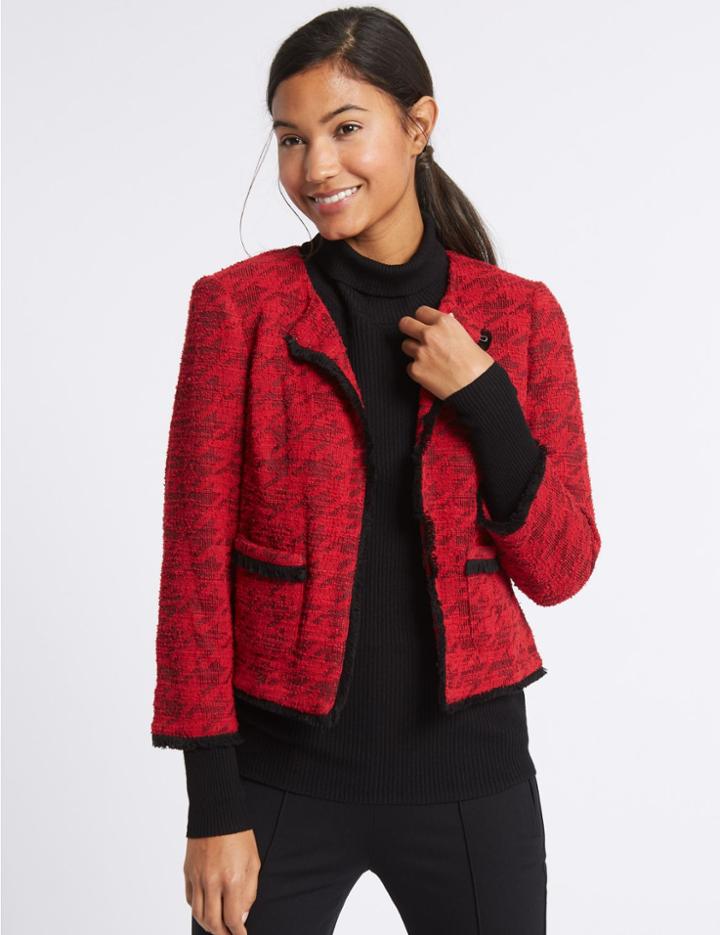 Marks & Spencer Cotton Rich Dogstooth Texture Jacket Red
