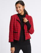 Marks & Spencer Cotton Rich Dogstooth Texture Jacket Red