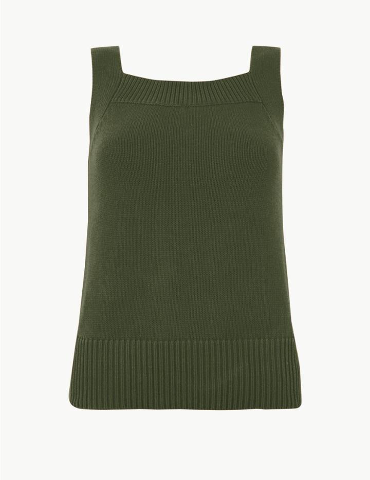 Marks & Spencer Pure Cotton Square Neck Jumper Hunter Green