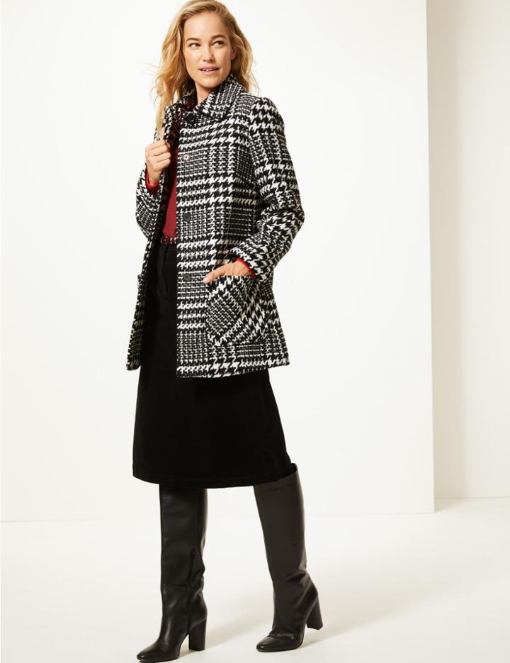 Marks & Spencer Wool Blend Checked Peacoat Black Mix
