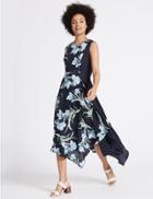 Marks & Spencer Printed Asymmetric Hem Swing Midi Dress Blue Mix