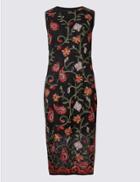 Marks & Spencer Cotton Blend Embroidered Bodycon Dress Black Mix