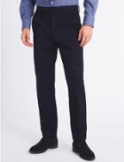 Marks & Spencer Slim Fit Cotton Blend Flat Front Trousers Navy