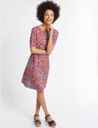 Marks & Spencer Floral Print Skater Dress Orange Mix