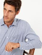 Marks & Spencer Regular Fit Checked Twill Non-iron Shirt Navy Mix