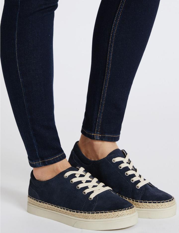 Marks & Spencer Wide Fit Suede Trainers With Stain Away&trade; Navy