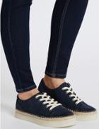 Marks & Spencer Wide Fit Suede Trainers With Stain Away&trade; Navy