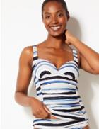Marks & Spencer Water Stripe Plunge Tankini Top Blue Mix