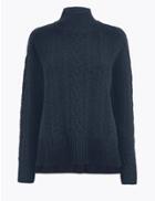 Marks & Spencer Pure Cashmere Relaxed Fit Cable Knit Jumper Navy