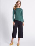 Marks & Spencer Cotton Rich Cropped Flared Trousers Navy