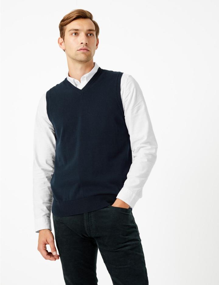 Marks & Spencer Cotton Sleeveless Jumper Navy