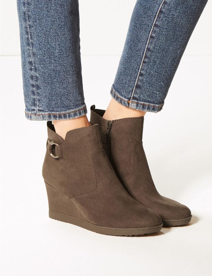 Marks & Spencer Wide Fit Wedge Heel Ankle Boots Mink