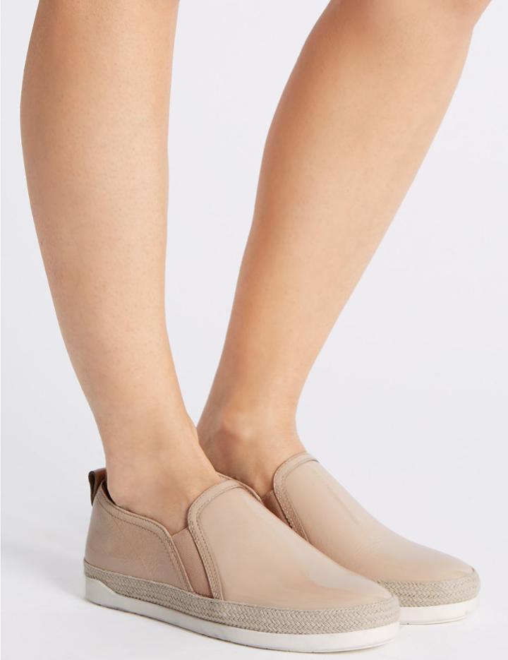 Marks & Spencer Wide Fit Leather Rope Detail Trainers Nude