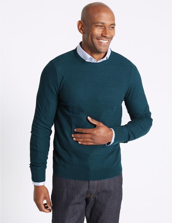 Marks & Spencer Cotton Blend Textured Jumper Teal