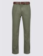 Marks & Spencer Straight Fit Pure Cotton Chinos With Belt Mole