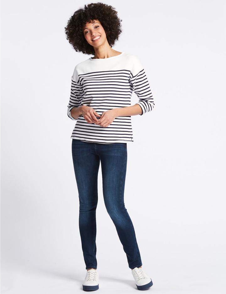 Marks & Spencer Bi-stretch Mid Rise Skinny Leg Jeans Dark Indigo