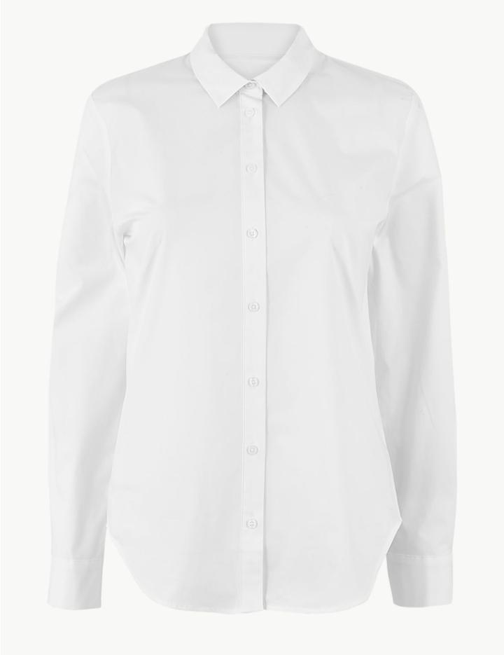 Marks & Spencer Pima Cotton Button Detailed Shirt Soft White