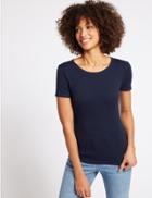 Marks & Spencer Cotton Rib Crew Neck T-shirt Navy
