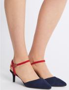 Marks & Spencer Wide Fit Suede Kitten Heel Court Shoes Midnight Mix