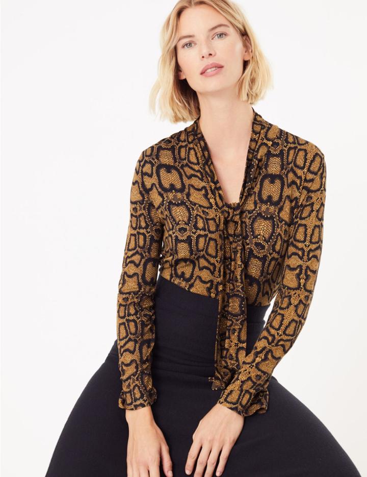 Marks & Spencer Snake Print Bow Detail Top Bronze Mix