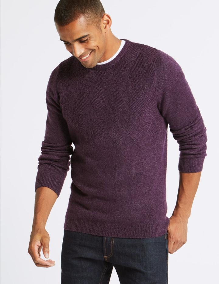 Marks & Spencer Supersoft Textured Crew Neck Yoke Jumper Purple