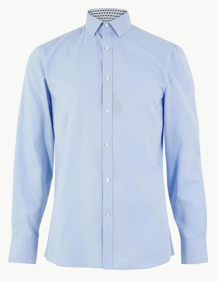 Marks & Spencer Skinny Fit Collar Bug Print Shirt Blue Mix