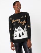 Marks & Spencer Novelty Starry Night Christmas Jumper Black Mix