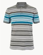 Marks & Spencer Cotton Striped Polo Grey Mix