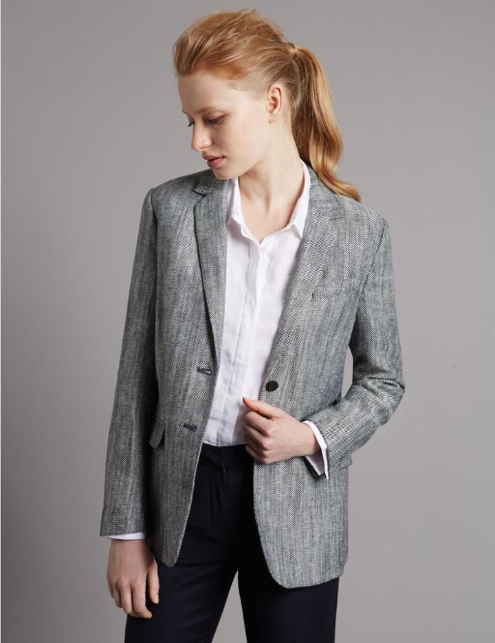 Marks & Spencer Textured Single Breasted Blazer Indigo