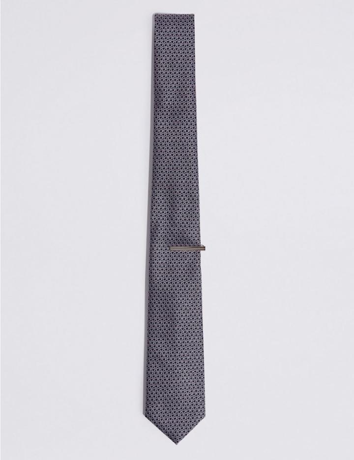 Marks & Spencer Jacquard Tie & Pin Set Pink Mix